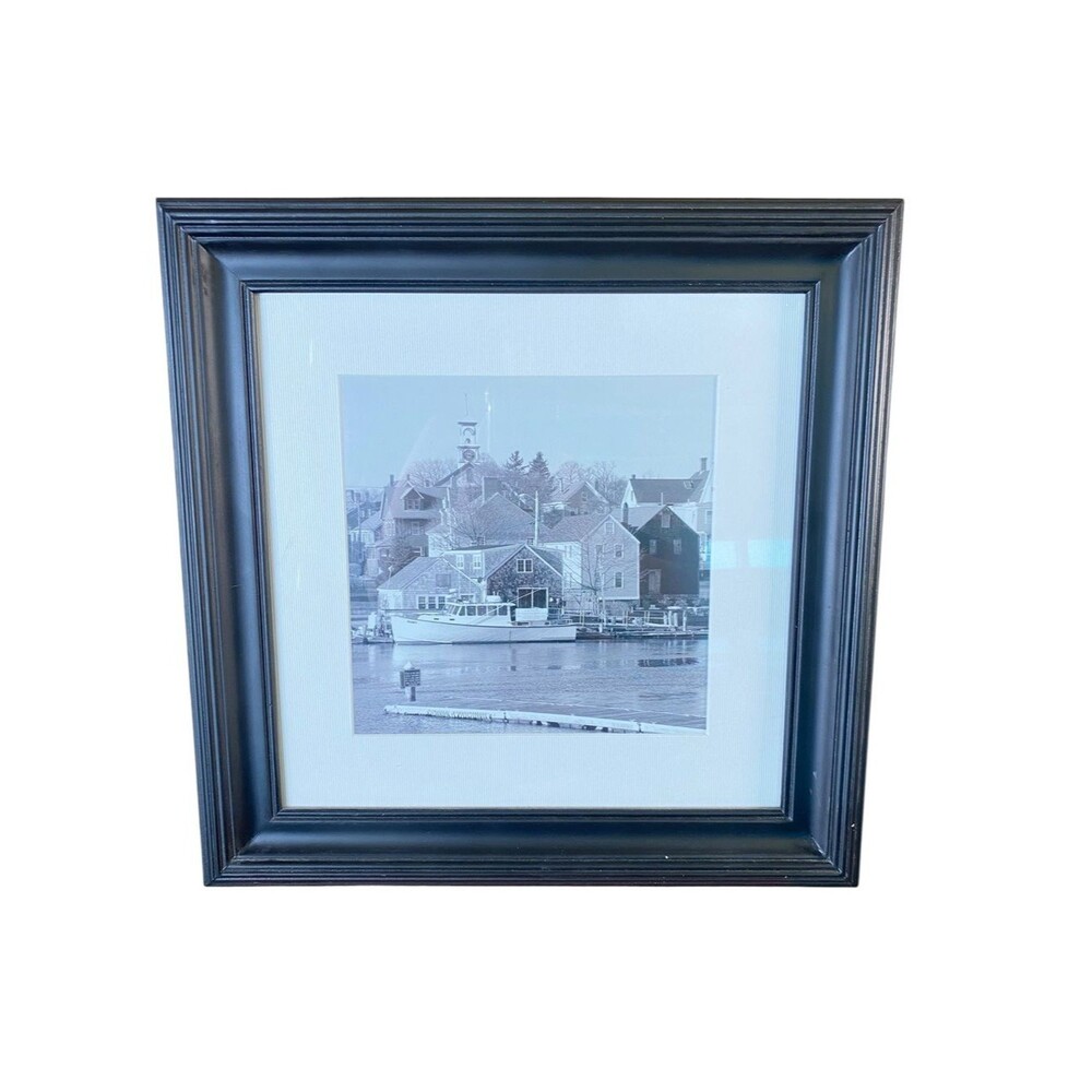 Square Wooden Picture Frame Easel Back or Hanging Black Frame with White Matting